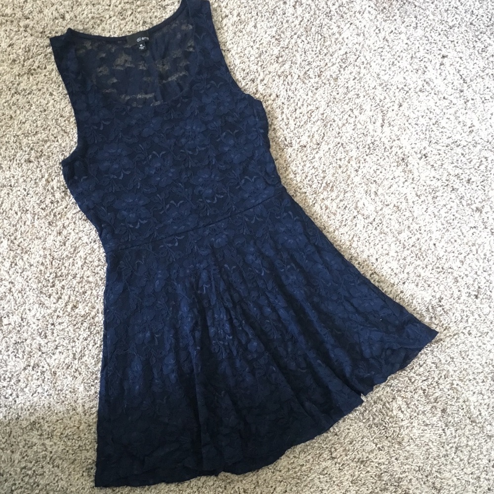 Navy Lace Back Skater Dress